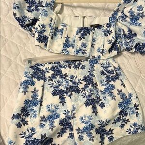 Floral Blue and White Two-Piece Set